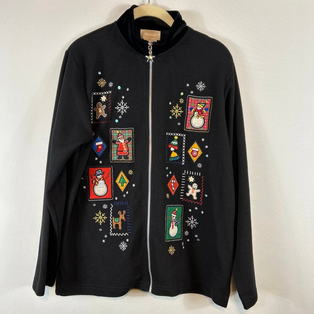 M Holiday Christmas Cardigan Zip Designers Originals Ribbed Lightweight Snowman